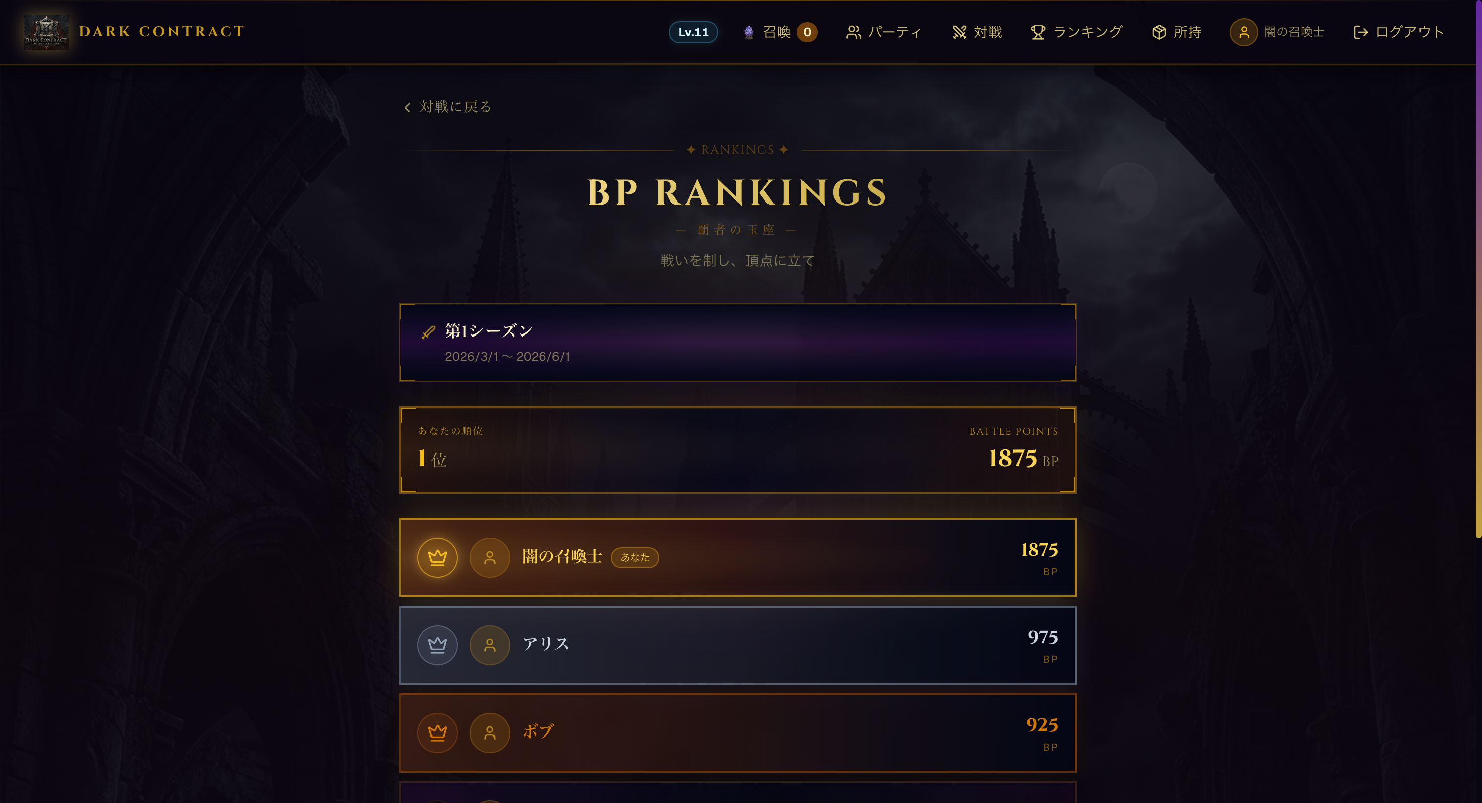 ランキング画面のスクリーンショット